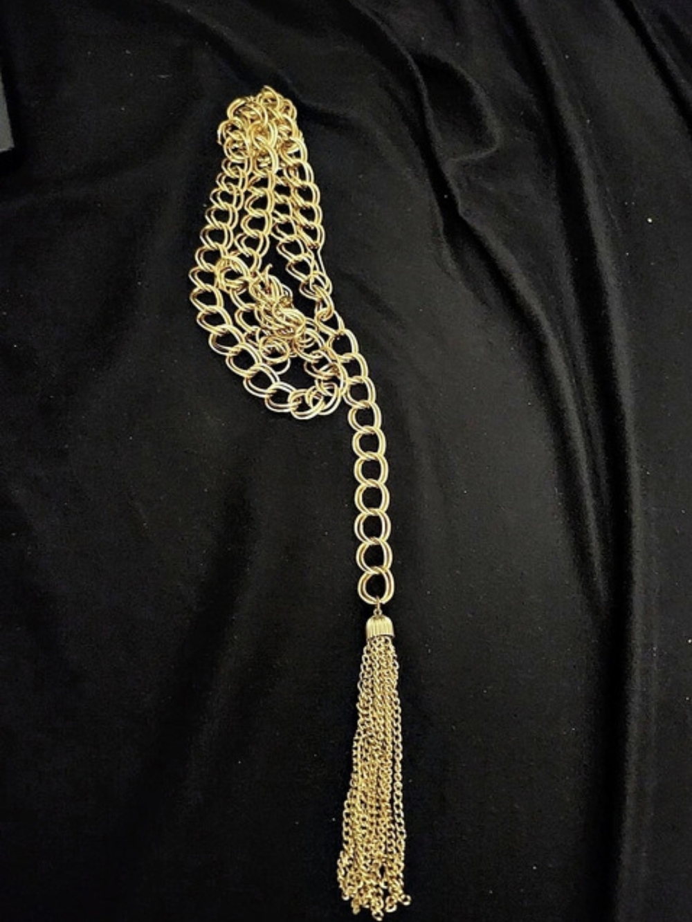 Gold-Tone Chain Tassel Belt Or Lariet Necklace